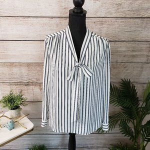 VINCE CAMUTO L/S V-NECK w/TIE - STRIPED BLOUSE - S